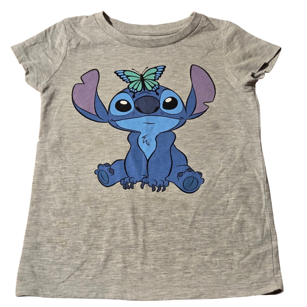 Disney Stitch T Shirt Butterfly Gray‎ Medium(10) Kids Girls Short Sleeve